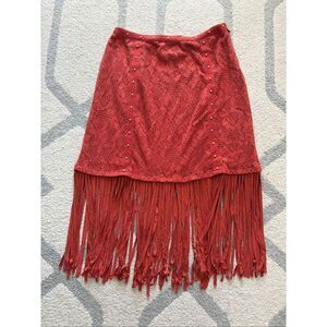 Idyllwind Beaded Fringe Faux Suede Western Mini Skirt Festival Stagecoach Size S